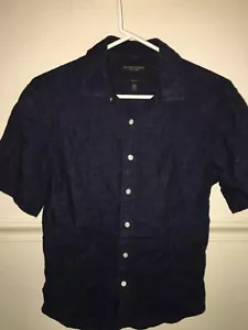 MENS BLUE DARK DENIM LOOK BANANA REPUBLIC 100% LINEN SLIM FIT SHIRT SIZE XS 36" - Picture 1 of 4