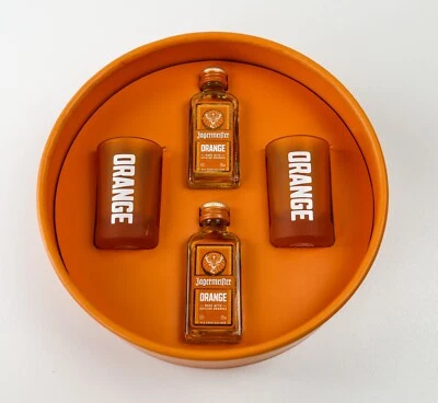 Jägermeister Orange Geschenkbox Shotgläser 2cl Stamper 20ml Mini Flasche 9336