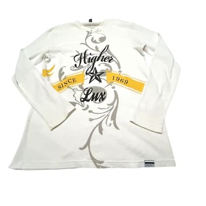 Sean John Waffle Knit T-Shirt Mens XL White Graphic Long Sleeve Y2K Vintage - Picture 1 of 10