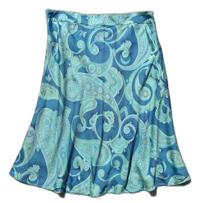 Falda midi vintage años 90 Valerie Stevens 100 % seda azul cachemira, talla 10/12 Foto 1 de 4