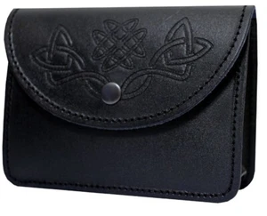Bolsa de cinturón Kilt negra con relieve celta 100 % cuero real sporran/bolsa agua - Imagen 1 de 1