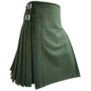 Kilt scozzese fatto a mano tradizionale 100% lana verde oliva kilt personalizzato per uomo - Foto 1 di 7