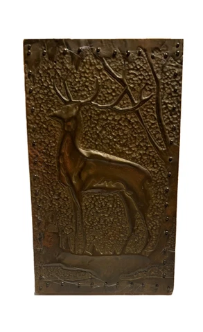 COPPER vintage CARVING HAND CRAFT WALL HANGING deer 6” X 4 apx Cover