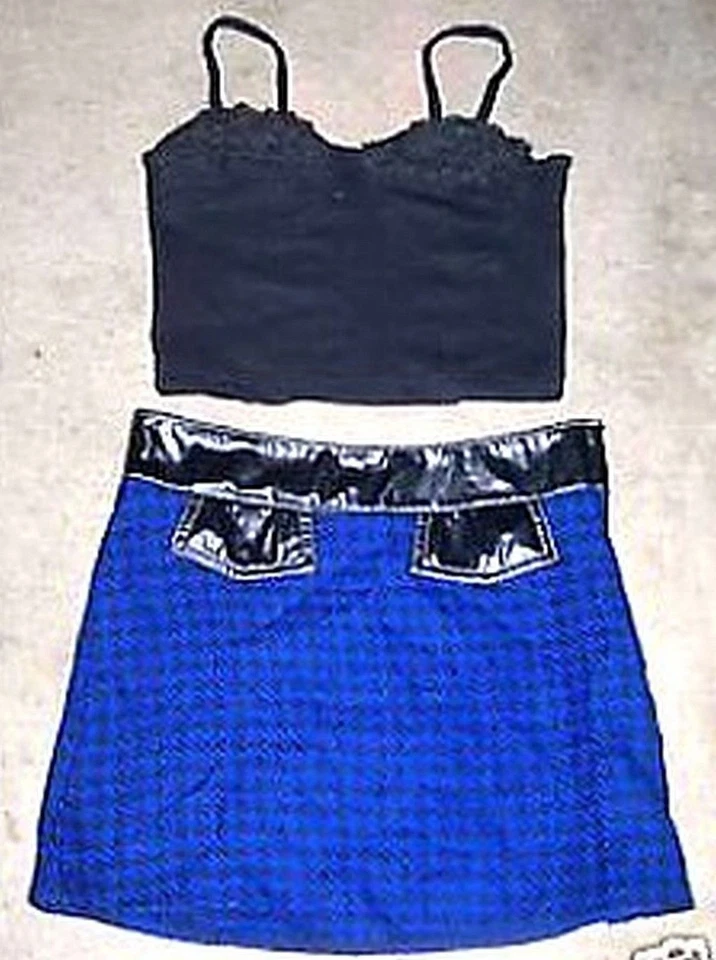 Blue & Black Houndstooth Mini Skirt w/Black Top Set MK & Ash Sz XXS/XS  - Image 1 of 1
