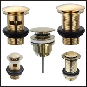 Brushed Brass Unslotted Slotted Basin Sink Waste Adjustable Domed Clicker Sink - Picture 1 of 16
