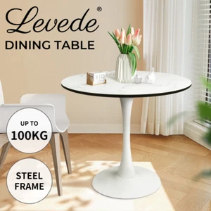 Levede Dining Table Kitchen 4 Person Marble Tulip Coffee Round Metal Base 80cm - Picture 1 of 10