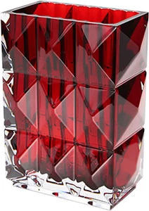 Rote Glasvase, schwere moderne Kristallglas Blumenvase Handarbeit rot eckig - Bild 1 von 8