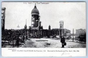 1906 SAN FRANCISCO EARTHQUAKE DAMAGE CITY HALL DISASTER POSTCARD - Imagen 1 de 2