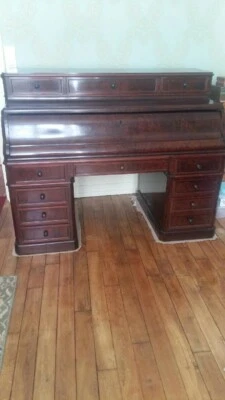 Bureau cylindre Directoire acajou moucheté - Photo 1/4