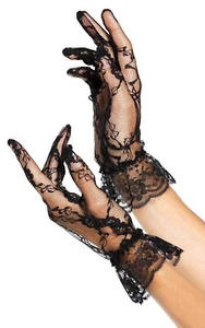 Schwarze Spitze Rüschen Handgelenk Handschuhe-Tanz, Cosplay, Halloween, Braut Erwachsene Damen - Bild 1 von 1