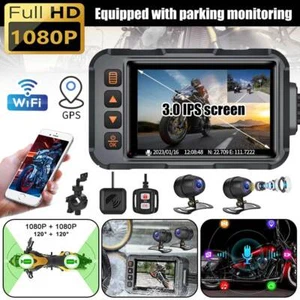 3" Motorcycle Dash Cam WIFI GPS Waterproof Front+Rear 1080P 24hr Parking Monitor - Picture 1 of 21