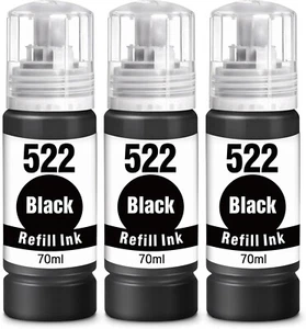 Black 522 Ink Bottle Compatible WITH Epson T522 Fits EcoTank ET2400 ET2800 NEW - Picture 1 of 9