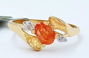 GENUINE 0.70 Cts PADPARADSCHA SAPPHIRE & DIAMOND RING 10K YELLOW GOLD - NWT - Picture 1 of 9