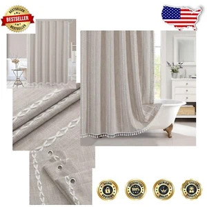 Long 78-Inch Taupe Shower Curtain with Geometric Pattern & Heavy-Duty Grommets - Picture 1 of 9