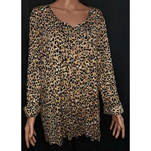 Kim Rogers Blouse, Tan, Black & White, Long Cuffed Sleeve, 2X - Picture 1 of 6