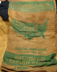 old 100lb. size CONIDA Hazelton, Idaho Barlow Beans burlap bag - Picture 1 of 4