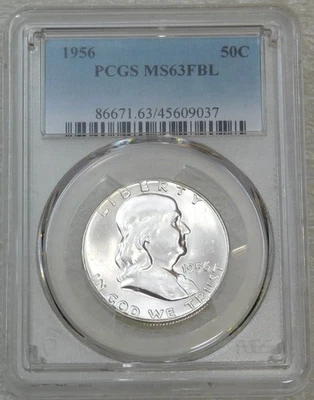 1956 Franklin Half Dollar PCGS MS63FBL Frosty White FULL BELL LINES PQ #M248J - Image 1 of 3