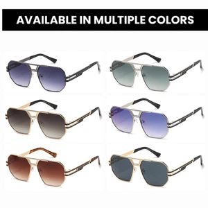 Occhiali da sole quadrati design UV400 lenti sfumate stile vintage montatura metallo 2025 - Foto 1 di 10
