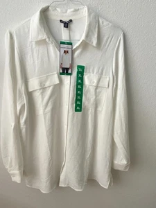 HILARY RADLEY women Ivory Button Up Collared Shirt Long Sleeve Lightweight XL - Picture 1 of 4