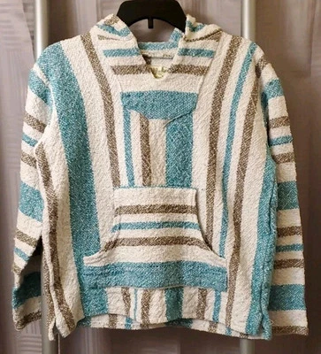 Poncho con Capucha Iguana Jack Baha Verde Azulado Blanco Marrón Sudadera Pullover Mediano Foto 1 de 4