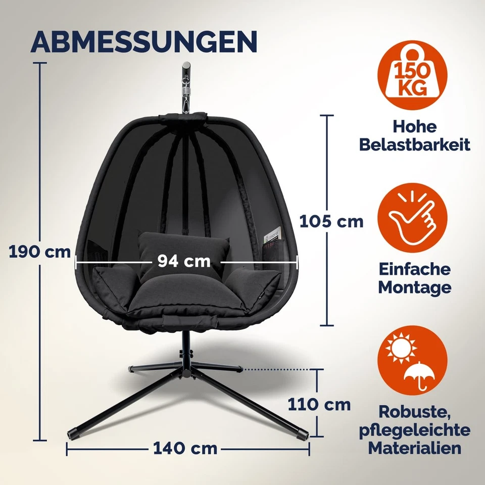 B-Ware Hängestuhl Alvie mit Gestell anthrazit Schaukelstuhl Schaukelsessel Stuhl - Bild 1 von 1