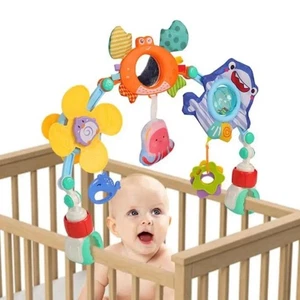 Baby Pram Play Arch Toy - Clip on Cot Activity Bar for Babies with Rattle mirror - Picture 1 of 12
