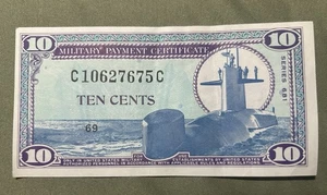 1969 Series 681 10 Cents Military Payment Certificate Circulated-Very Nice Cond - Picture 1 of 9