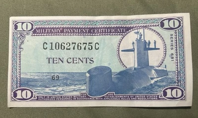 1969 Series 681 10 Cents Military Payment Certificate Circulated-Very Nice Cond - Image 1 of 4