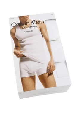 CALVIN KLEIN Men T-Shirt M White Sleeveless Classic Fit Ribbed Underwear 3 Pack - Image 1 of 4