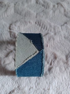 Vintage 90s Y2K Early 2000's Multicolor Blue Jean Scrap Denim Wide Cuff Bracelet - Picture 1 of 8