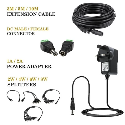 12V 1A 2A AC/DC UK Power Supply Adapter Safety Charger For LED Strip CCTV Camera - Image 1 of 4