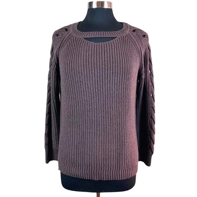 Altar'd State Chocolate Brown Gretchen Braided Cutout Sweater Size M Chunky Knit - Image 1 of 4