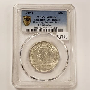1929-F Germany Weimar 3 Mark Hindenburg Constitution - PCGS AU Dets - SKU-Q1771 - Picture 1 of 4
