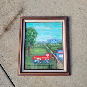 1980er Pittsburgh Iron City Brauereiwagen Gemälde gerahmt signiert H. Mance - Bild 1 von 11