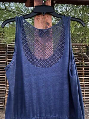 DKNY Jeans Women's Sz Large  New Indigo, Crochet Trim Sleeveless Maxi - Image 1 of 4