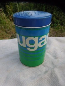 Vintage Retro Blue + Green Striped Metal Sugar Shaker by GT Designs - Picture 1 of 6