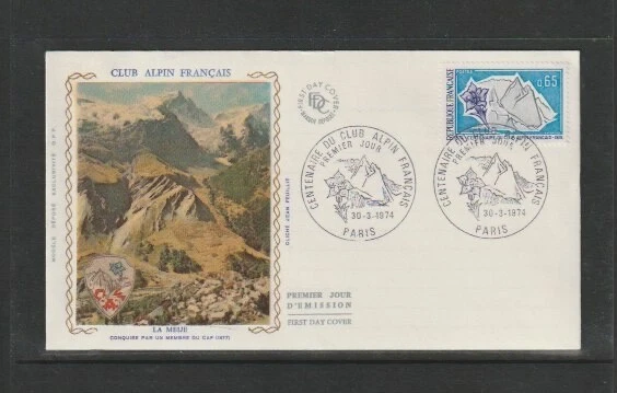 France 1974 SG2037 Silk FDC-Centenary of French Alpine Club.-Mountain & Gentian - Image 1 of 1