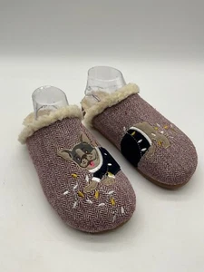 Lands End Felt Scuff Dog Slippers Womens Size 9M Multicolor Embroidered Slip On - Picture 1 of 18