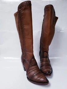 Cuadra Brown Western Cowgirl Women's Size 8 Cowhide Leather Knee High Boots - Picture 1 of 9