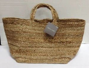 Natural Jute Braided boho chic foldable tote storage Basket handles 12.2 x 11.81 - Picture 1 of 6