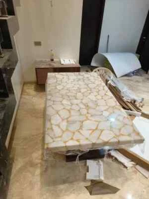 White Agate Geode Coffee Slab Top, Center Hallway Agate Furniture Decor - Image 1 of 4