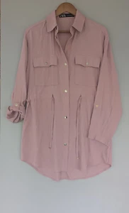 ZARA Womens Jacket Sz S Pink Lightweight Cinch Waist & 3/4 or Long Sleeve Shirt - Picture 1 of 7