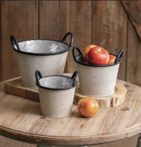 Set 3 Secchi Portaoggetti da Espositore Decorativo Zincato Texturizzato con Manici - Foto 1 di 1