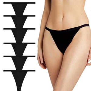 6 Lot Womens Cotton String Thongs Black Basic underwear G String Panties Size XS - Picture 1 of 6