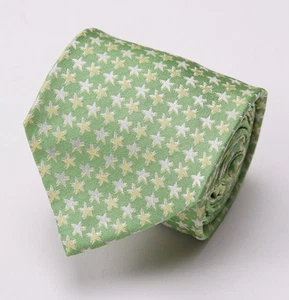 New $225 SARTORIA PARTENOPEA NAPOLI 7-Fold Silk Tie Lime Green Star Pattern - Picture 1 of 6