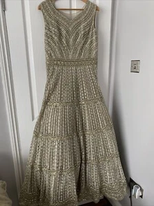Indian Wedding Lehenga/Ball Gown Dress/ Cream/silver/lightgold Size 12/14 - Picture 1 of 12
