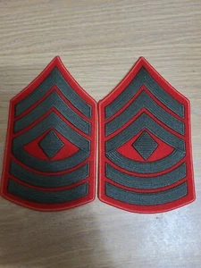 PAIR OF USMC E-8 FIRST SERGEANT CHEVRONS, Green Red Alpha - Picture 1 of 2