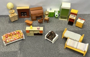 Vintage 1970's Fisher Price Doll House Furniture Lamp Kitchen Bathroom 19 Piece - Picture 1 of 17