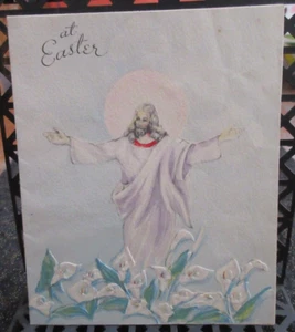 Vintage Used BAPCO Embossed Easter Card RISEN JESUS CHRIST AMONG PEACE LILIES - Picture 1 of 4