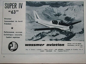1964 PUB WASSMER AVIATION ISSOIRE SUPER IV 63 AVION AIRCRAFT ORIGINAL FRENCH AD - Picture 1 of 1